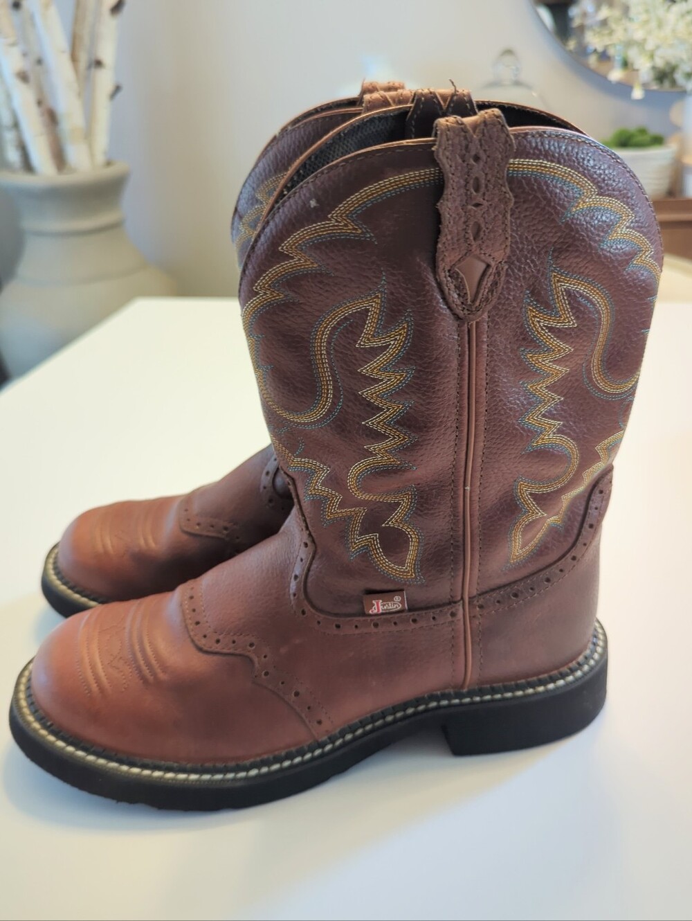 Justin Gypsy 10" Leather Round Toe Cowboy Boots Size 10.5 Cognac Brown L9908 EUC